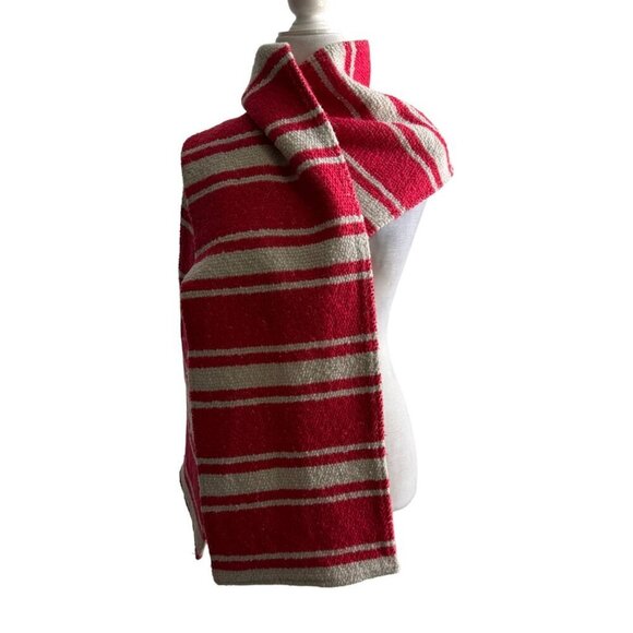 Mint Designs Red Ecru Wool-Blend Wrap Around Scarf Striped VINTAGE One Size - Picture 6 of 6